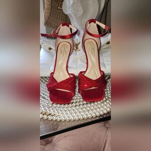 Jessica Simpson Red Arbia Rhinestone Heels Sz 6.5